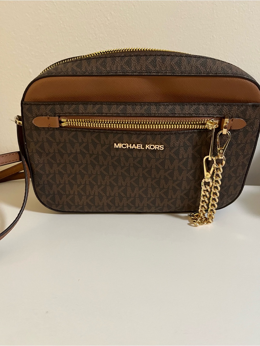 Michael Kors NWOT Jet Set Chain Crossbody Brown Signature Monogram